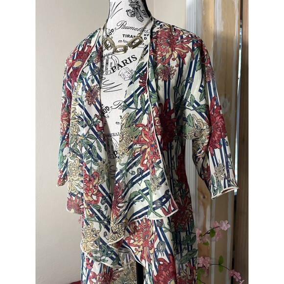 Lularoe Shirley Kimono Cover Up Small Floral Tropical Print Cardigan Red Flowers - Picture 2 of 7